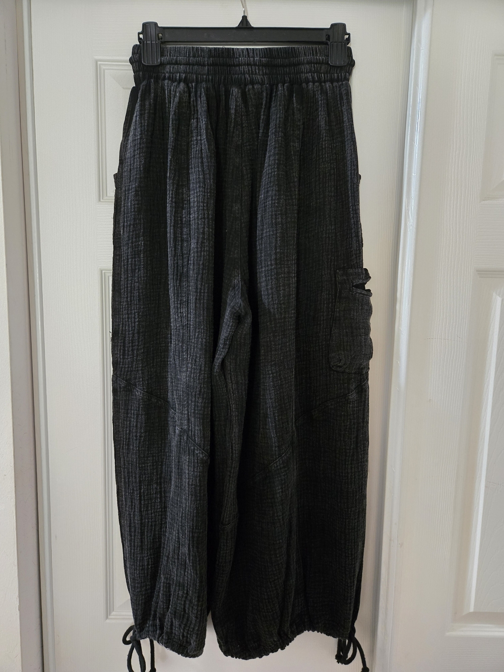 Woman's Black Casual Drawstring Cargo Pants - Picture 3 of 3